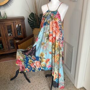 TOLANI Floral Colorful Print Asymmetric Long Sleeveless Dress! Excellent!